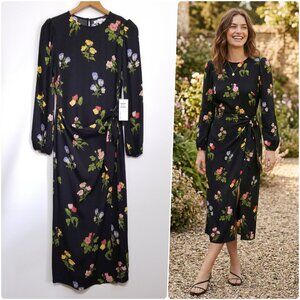 NWT‎ Reformation Reza Floral Wrap Midi Dress in Night Bloom Black Size 4, 6 $278